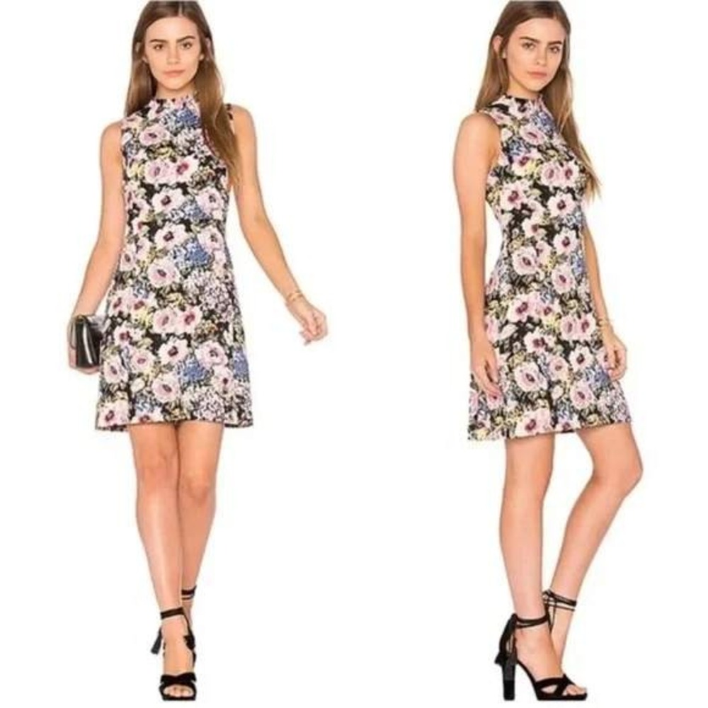 Rebecca Taylor Lavinia Garden Floral Ruffle Neck Sheath Dress‎ - Fuchsia / Black